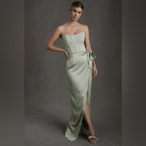 NWT V. Chapman June Corset Front-Slit Gown in Sage in Size 10